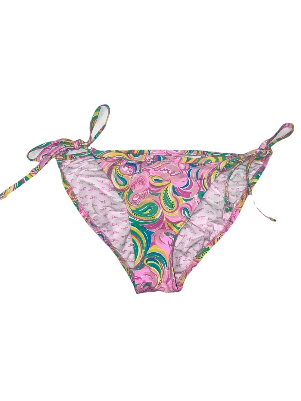 Lilly Pulitzer Flamingo Paisley Side Tie Bikini Swim Bottoms Sz S